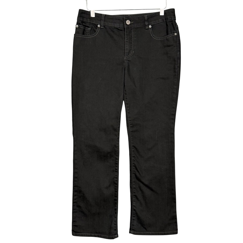 Chicos Jeans 1 Short Womens 8P Petite Black Platinum Denim Ultimate Fit Boot Leg